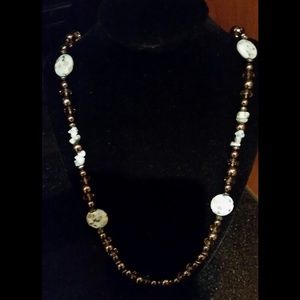 Quartz, hematite, and crystal 27-inch necklace