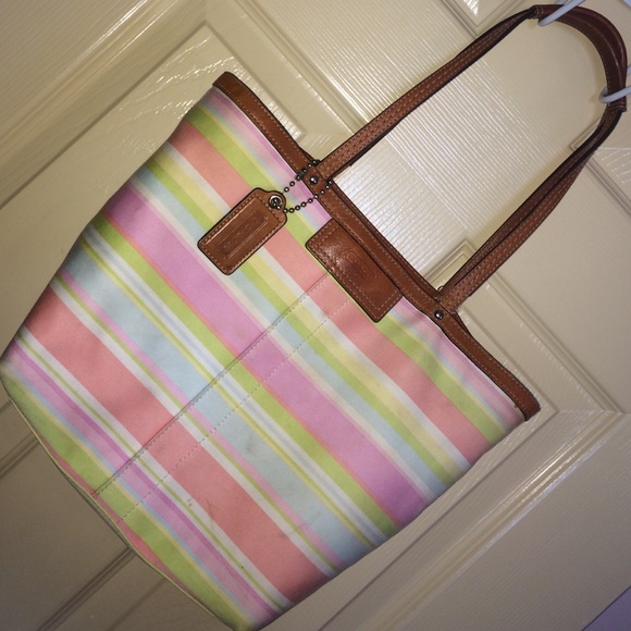 Coach pastel melon stripe tote