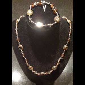 Czech glass, brown/black crystal, and silver plate