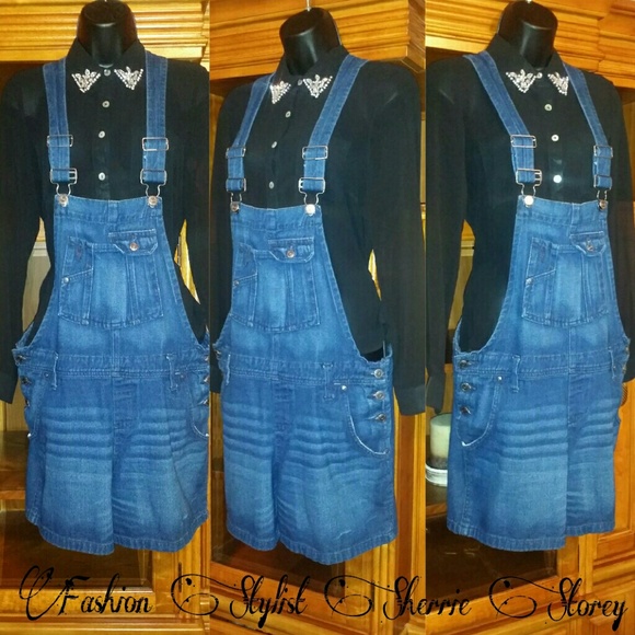 SOLD. Denim Short Overalls - Picture 2 of 4