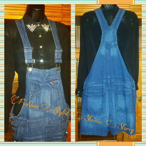 SOLD. Denim Short Overalls - Picture 3 of 4