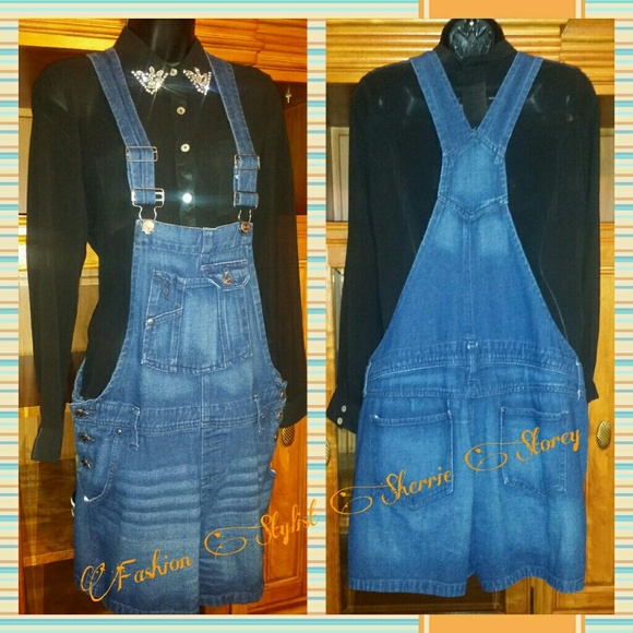 SOLD. Denim Short Overalls - Picture 4 of 4