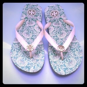 Tory Burch Ivory Caprina Logo Flip Flops