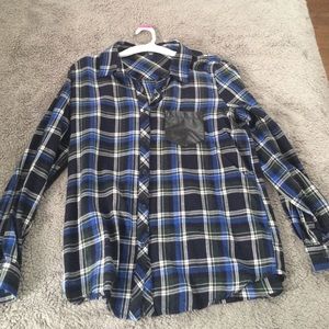 Forever 21 Plaid Flannel Faux Leather Elbows✨