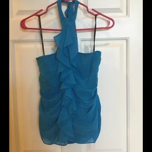 SOLD Bebe blue silk halter top