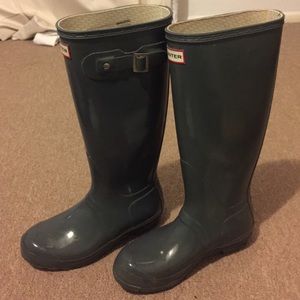 Hunter  Tall Gloss Graphite Gray Rain Boots size 7