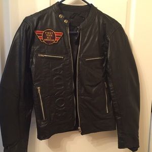Genuine black leather biker jacket
