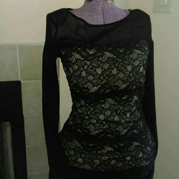 INC Petite black sheer and cream top