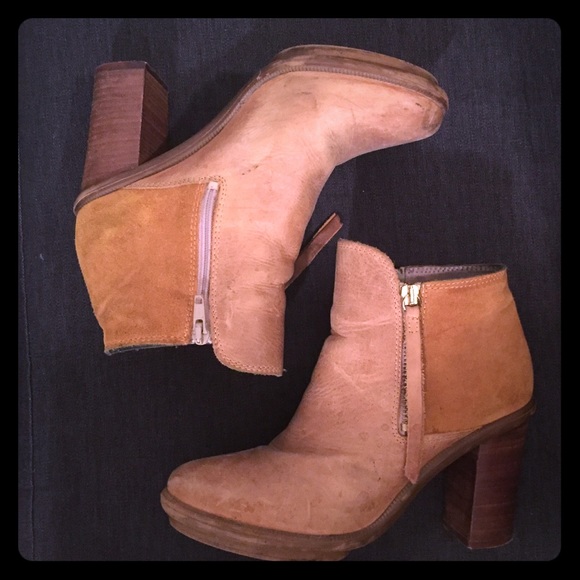 Tan leather Aldo booties with wooden heel