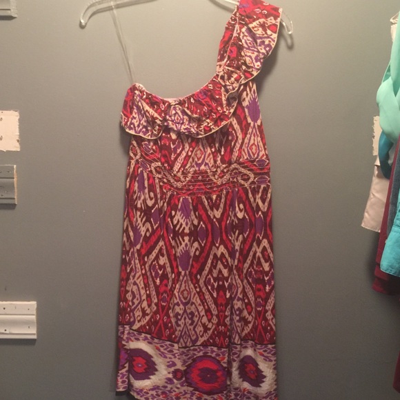 Aztec design one shoulder dress