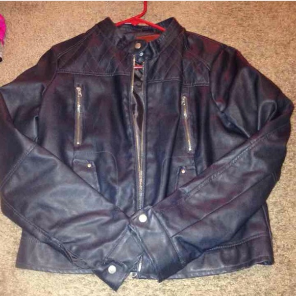 Navy blue leather jacket