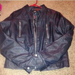 Navy blue leather jacket