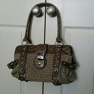 GUESS logo print satchel purse