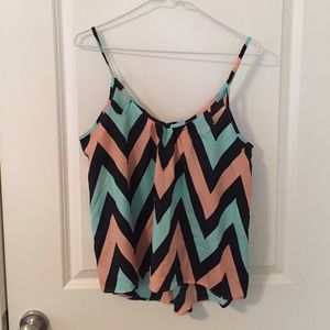 Coral navy and sea foam green chevron tank top