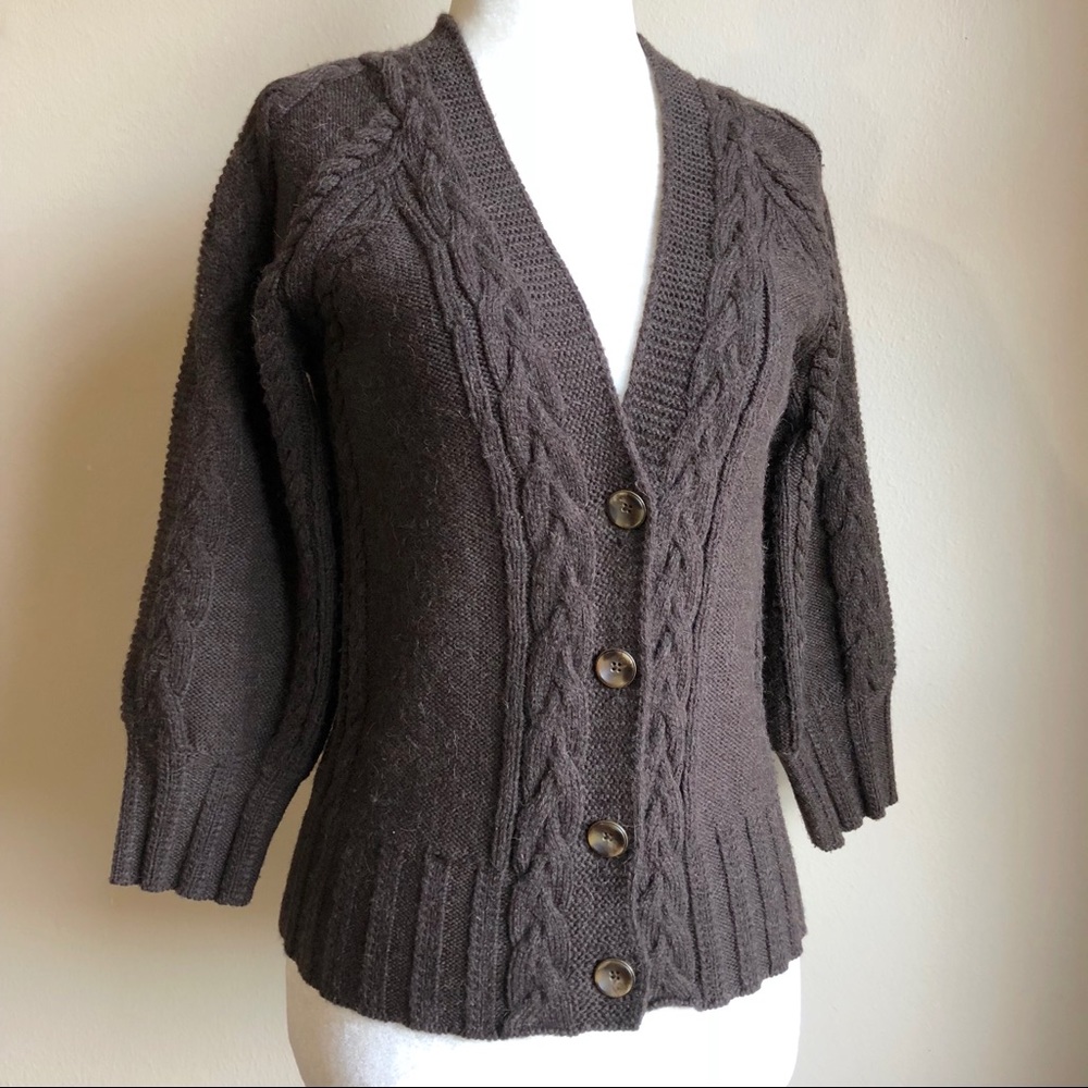 {LOFT} Cable Knit Brown Cardigan