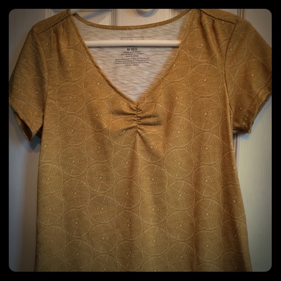 LL Bean short sleeve t with rouched v-neck line.