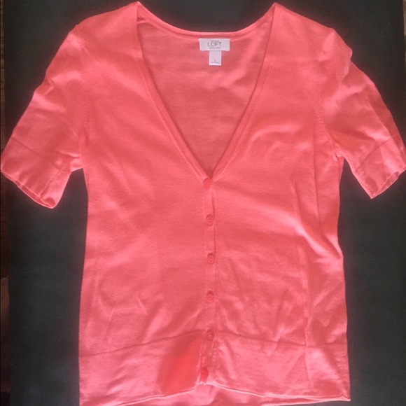 Ann Taylor Loft Deep V Salmon midsleeve cardigan