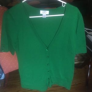 Ann Taylor Loft MidSleeve Green Deep V Cardigan