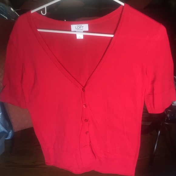 Ann Taylor Red Midsleeve Deep V Cardigan