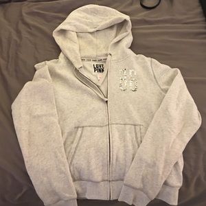 Pink gray hoodie with rainbow bling