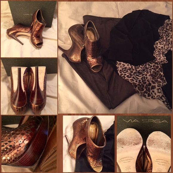 Via Spiga Bronze Lace & Snake Embossed Bootie - Picture 2 of 3