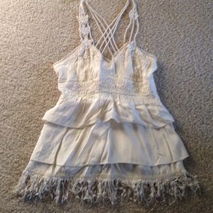 Free People Silk Tank Top with lace detailing.