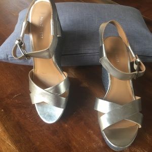 Nine West metallic silver wedges