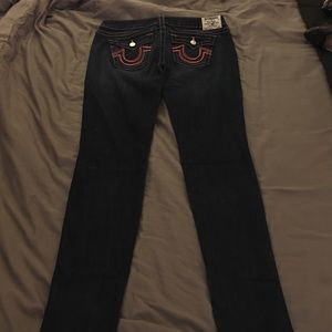 True Religion skinny jeans pink stitches