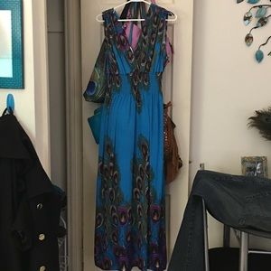 Slinky peacock cruisewear maxi dress