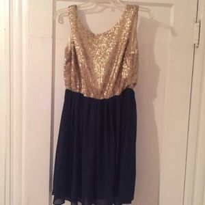 Alythea navy blue and gold sequin dress