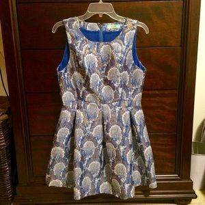 Blue and Gold Metallic Mini Dress