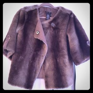 Nic and Zoe faux fur jacket brown tan crop