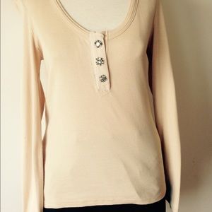 Chloe | Tops | Chloe Cream Longsleeve Top With Rhinestone Buttons