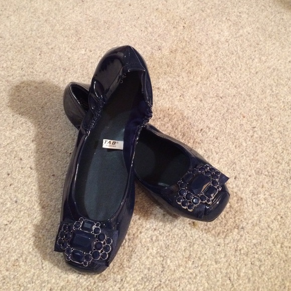 NWOT Navy blue, bejeweled flats.