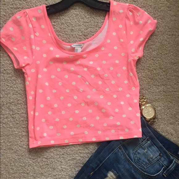 Pink and white polkadot crop top