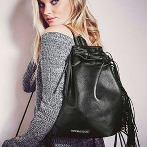 Victoria's secret black fringe leather bag