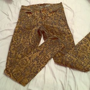 J brand gold brocade flocked skinny denim