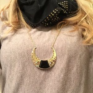 Large gold crescent moon necklace