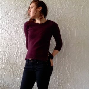 ANN TAYLOR wine color sweater with gold zip sides