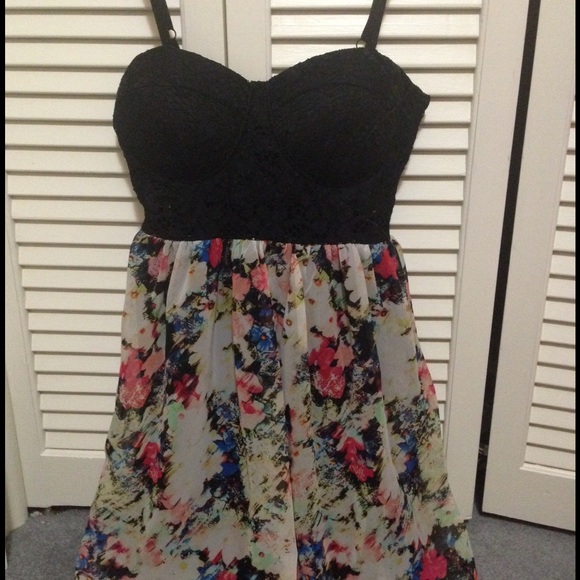 Floral black lace dress