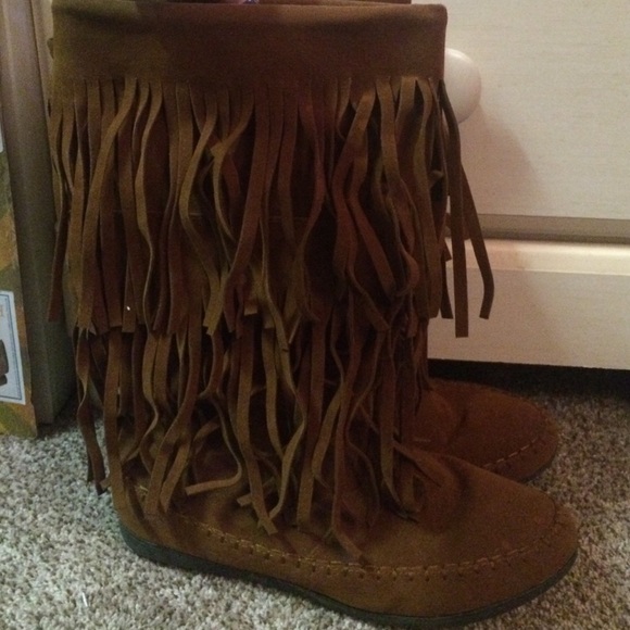 Brown fringe boots