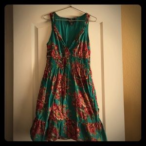 Turquoise Vintage-Print Dress