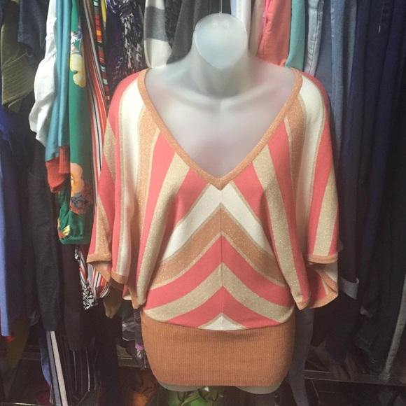 Metallic thread dolman sleeve v-neck sweater