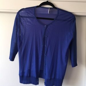 Royal blue sheer sweater. 3/4 length sleeve.
