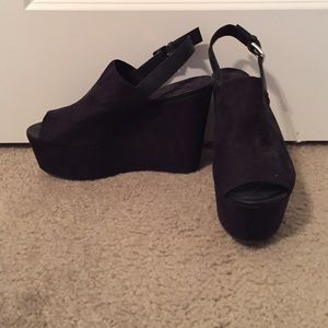Black peep toe wedges
