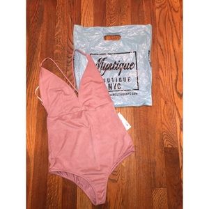 Suede V-Neck Sleeveless Bodysuit