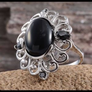 Black agate & simulated black diamond ring size 7