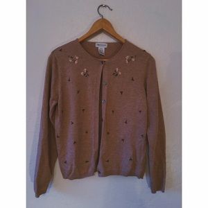 Floral embroidered tan cardigan