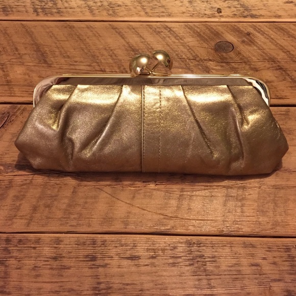 Coach Gold Leather Frame Clutch