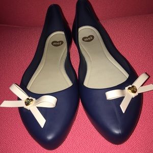 Navy flats with cream bow